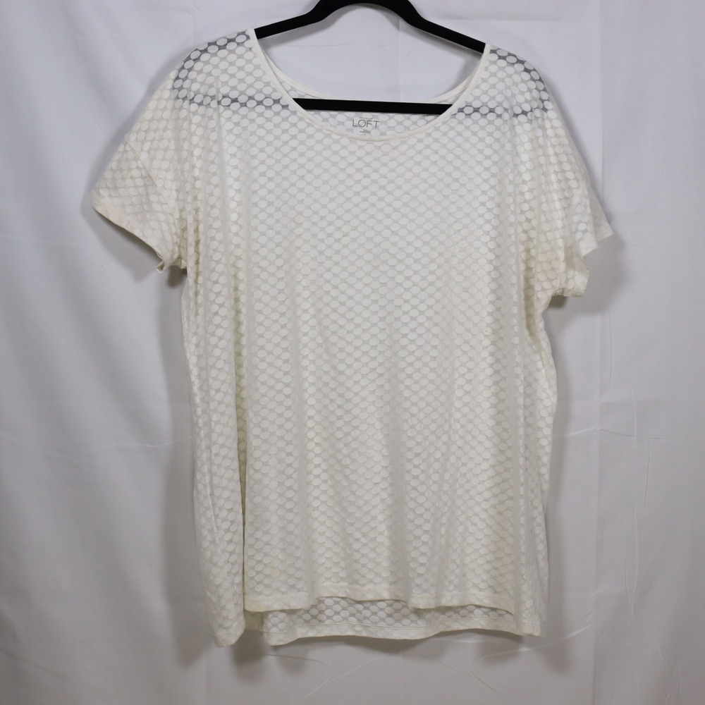 Ann Taylor LOFT Mesh Polka Dot Tee XL White Womens Preppy Casual Top